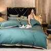 High-end quality Egyptian cotton bedding set embroidered satin light luxury 60S quilt cover duvet cover bed sheet pillowcases 201021