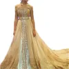 Arabic Kaftan Champagne Gold Formal Evening Off Shoulder Appliques Lace Beaded Long Moroccan Caftan Reception Dresses Women Prom Party Gowns