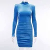 Cnyihse sexig bodycon sammet mini dres höst långärmad hög nacke party klänningar kvinnlig sammet mantel klänning robes vestido 211221