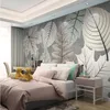 Custom 3D Muur Muurschilderingen Wallpaper Grijze Nordic Moderne Plant Bladeren TV Achtergrond Schilderen Woonkamer Dineren