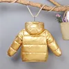 Sundae Angel Winter Jacket Ragazzi Gold Glossy Hooded Warm Girl Parka Coat Solid Bambini Giù Giacca imbottita in cotone Capispalla LJ201017