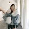 Denim Parkas Winter Coat Women Real Fur Collar Rex Rabbit Liner Female Parka Real Fur Coats and Jackets Women Clothing 201126