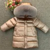 Crianças menina menino inverno real pele engrossou jaquetas 90 para baixo casaco longo casaco casaco 2-12Y bebê crianças roupas -30 outwear 201102