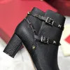 High Heels Ankle Boots Women shoes Winter Leather With Top Granulated Calfskin Rivet New Fashion Australia Cowboy Combat Booties259p