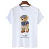 Женский черный медведь напечатанные футболки мода девушки плюс размер топы письма с коротким рукавом свободная футболка летняя одежда белые тройники