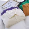 Ebaihui jesień polo sweter sweter kobiety luźny skręć kołnierz wierzchnia odzieży miękkie stałe krótkie dzianiny swetry TOP 211221