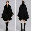 Elegante V Lapel Rex Coelho Coelho Casaco Cape Inverno Mulheres Grande Xaile Full Trim Completo Fala Cashmere Cashmere Cascão Overcoat Parka New 201210