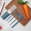 Wheat Straw Portable Tableware Dinnerware Sets Knife Fork Spoon Chopsticks Set Storage Box Four-Piece Student Gift RRA12158