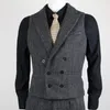 2021 Bristish Green Green Sets مزدوجة الصدر الصوف البني بني متعرجة Tweed Groomsmen Vest Mens Suit Prom Presh Wedder