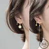 Hoop & Huggie 925 Sterling Silver Asymmetrical Zircon Round Star Shape Hoops Earrings Gold Color Long Tassel Chain Ear Rings Jewel2250