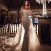 Abiti da sposa con spalle scoperte Abiti da sposa a sirena con strascico staccabile Corsetto Bling Top Personalizza Arabo Robe De Soir￩e