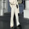 Женщины моды Широкий ноги брюки Casual Белый Гофрированный Soft Long Длина Трикотажное Брюки Простой Basic Универсальный Streetwear Осень