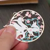 Chinese Retro Peacock Koi Tassel Pendant Group Fan Shape Brass Bookmark Metal Book Clip Pagination Mark
