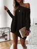 Autumn Off Shoulder Sexy Casual Women T-Shirts Long Sleeve Loose All-match Tops Solid Color Oversized Tunic Hip Tees Femme 220304