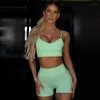 Sujetador deportivo Sexy para mujer, traje de Yoga para Fitness, gimnasio, entrenamiento, correr, ropa de gimnasia, Top corto de realce, pantalones cortos con cuello Halter, conjunto de dos piezas para el sudor