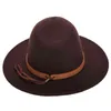 Jesień Zima Sun Hat Kobiety Mężczyźni Fedora Klasyczne Szerokie Brim Feld Floppy Cloche Cap Chapeau Imitacja Wełny L XL 211227