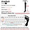 Aneikeh 2021 Vår / Höst Punk Style Women Pu Over-the-Knee Skor Pekade Toe Thigh High Heels Stövlar för Kvinnor Storlek 35-42 Svart LJ210203