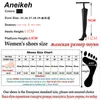 Aneikeh 2021 Vår / Höst Punk Style Women Pu Over-the-Knee Skor Pekade Toe Thigh High Heels Stövlar för Kvinnor Storlek 35-42 Svart LJ210203