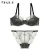 Nouvelle France Rose Soutien-Gorge Culotte Ensembles Broderie Brassière Femmes Lingerie Ensemble Blanc Ultra-Mince Sous-Vêtements En Dentelle Sexy Soutien-Gorge Transparent Y200708