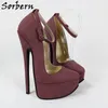 Sorbern Vintage Grey Matt Women Pump Shoes Sexy Ankle Strap Pointy Toes Platform Heels Fetish Shoes Female Big Size 13