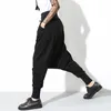 [EAM] Primavera New Fashion Nero Solido Tasche con coulisse Causale Allentato Donne di grandi dimensioni Pantaloni a vita alta Harem RA224 201118