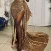 Arabski ASO EBI Gold Cekinowy Prom Party Dresses 2021 Sexy Sweetheart Peplum Side Slit Syrenka Afryki Drugi Recepcja Suknie Wieczorowe Al7405