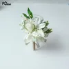 メルデル人工バラの花の花groom boutonniere花嫁リストコサージガールブレスレットメンコサージウェディングフラワーパーティー装飾1916646