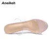 Aneikeh Sexy Slipper Slip en tacones finos Diapositivas PVC Jelly Zapatillas Open Toe Tacones altos Crystal Mujeres Mujeres Zapatos de tacón transparente Y200624