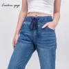Luckinyoyo Jean Kobieta Mom Dżinsy Spodnie Jeans chłopak dla kobiet z wysokiej pasa push up duża damskie dania jeansy 5xl LJ200811
