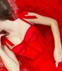 赤いウエディングドレス2022 Aラインドットチュールティー長パーティーガウンクリスマスローブデコカクテルドレス