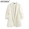 KPYTOMOA Women 2020 Office Office Wear Basic Blazer Coat Vintage Ruńczone rękawy Kieszenie żeńskie odzież zewnętrzna eleganckie topy LJ200911