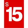 15-Dollar-Schild, Karten, Poster, A4, Werbung, Preisschild, Papier, Supermarkt, Geschäft, Deckenregal, Schreibtisch, Theke, Tischplatte, Banner