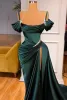 Élégant vert foncé sirène robes de soirée superbe hors-la-épaule sirène robe de bal volants avec haute fente longues robes de f227e