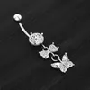 14g Dangle Butterfly Bowknot Belly Knapp Ring Cz Navel Barbell Piercing Body Smycken för Kvinnor Flickor