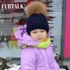 Czapki do czapki/czaszki furtalk prawdziwe szop praczkowy Pom hat rodzic-dziecko para Fur Family Winter for Children1