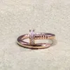 Mulheres jóias de luxo único prego anéis titânio aço cz diamante moda casal anel de casamento clássico prata rosa ouro com caixa para amante presente sênior