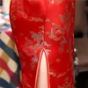 Plus Size S-6XL Traditionele Chinese jurken Cheongsam Dragon Phoenix Lange Qipao Jurk Sexy Split Tang Kostuum Dame Banket Qipao LJ200827