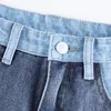 Vrouwen groot formaat mode jeans casual vintage hoge taille matching kleur blok rechte been slanke denim broek