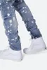Fashion-Mens tryckt tvättade hål jeans sommar mode mager ljusblå blekt blyertsbyxor hiphop street jeans1864