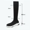 sur les bottes du genou, femmes baskets de chaussettes, chaussures de tissu extensible bottes de plate-forme à glissière pour filles 2020 plate longue haute qualité1