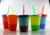 مصغرة تغيير لون كأس البلاستيك 16OZ سيبي كأس ماجيك البلاستيك الشرب البهلوان مع سترو محفظة 5pcs A02 زجاجة لكل مجموعة البن القدح المياه