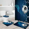サッカーボールサッカーのデザインシャワーカーテンセットノンズスリップラグトイレトイレカバーとバスマットの防水バスルームカーテン4389173