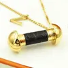 Europe America Style Men Lady Women Lovers Long Necklace With V Initialer Wrap Leather Dabbell Pendant 2 Color172b