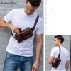 Haute qualité Vintage hommes taille Pack en cuir véritable mâle argent ceinture sac épaule messager sacs de téléphone fermeture éclair poche mobile sac 201118