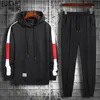 Hombres chándal jogging traje lado empalme sudaderas con capucha conjunto masculino polar sudaderas con capucha pantalones entrenamiento conjuntos de dos piezas gimnasio ropa deportiva traje ropa lj201117