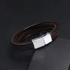 Ретро многослойные кожаные браслеты очарования простые моды мужские серебряные браслеты плетеные ювелирные украшения клуб декор