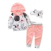 Toddler Baby Boy Girl Kids Söt Rainbow Print Långärmad Hoodie Toppar + Byxor + Huvudband 3st Set Höst Vinter Outfit Kläder Xmas Presenter