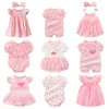 Nyfödd bebis flicka klädklänningar sommar rosa prinsessa små flickor klädeset för födelsedagsfest 0 3 månader mantel bebe fille G1221
