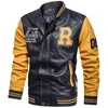 Мужские куртки 2022, брендовая модная зимняя кожаная куртка, мужская повседневная куртка-бомбер с воротником-стойкой, ветровка, ретро бейсбол, мотоциклетные пальто