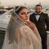 Dubai Meerjungfrau Hochzeitskleid mit abnehmbaren Glitzer -Pailletten Langarm Robe de Marie Sweep Train Church Champagner Brautkleid